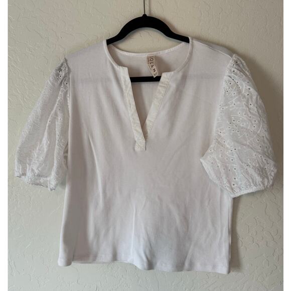 Anthropologie Dolan White Eyelet Puff Sleeve Blouse Size XL - Picture 1 of 4